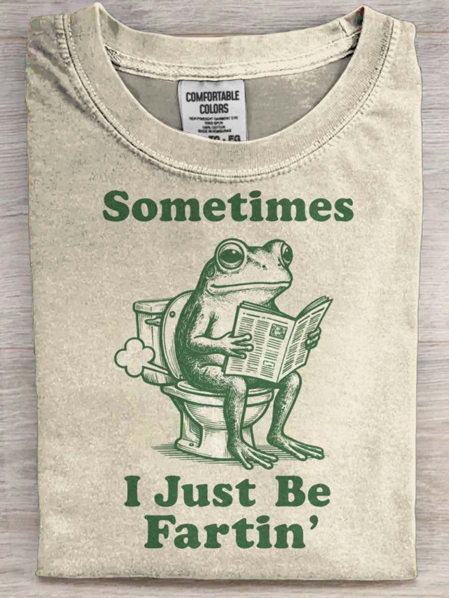 Farting Frog Print Casual Short-Sleeve T-Shirt