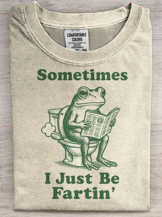 Farting Frog Print Casual Short-Sleeve T-Shirt