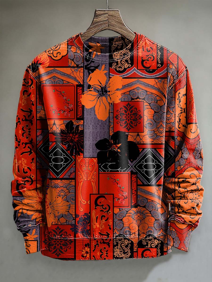 Abstract Vintage Collage Print Casual Crewneck Sweatshirt