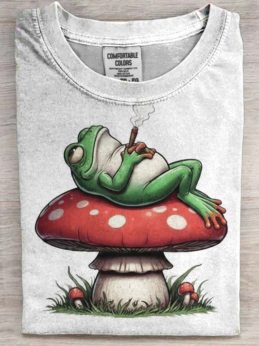 Mushroom Frog Print Casual Short-Sleeve T-Shirt