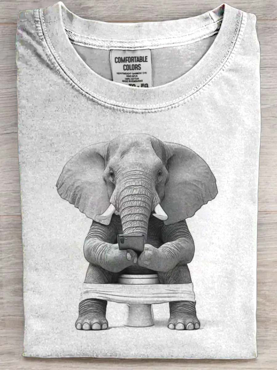 Toilet Elephant Print Casual Short-Sleeve T-Shirt