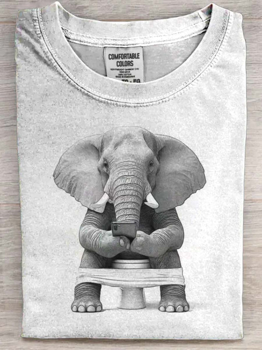 Toilet Elephant Print Casual Short-Sleeve T-Shirt