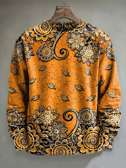 Abstract Batik Floral Print Casual Crewneck Sweatshirt