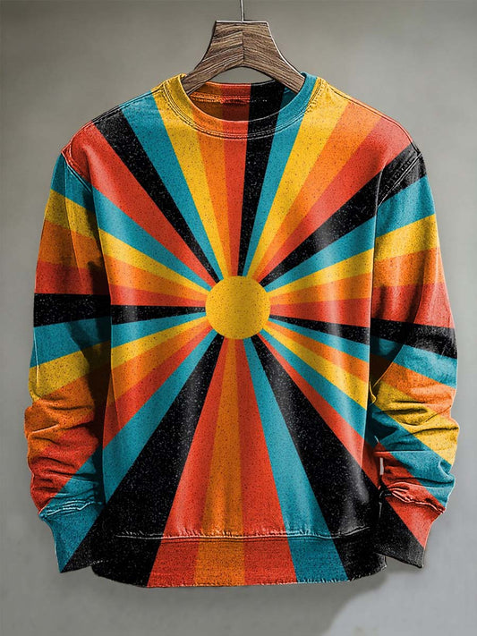 Abstract Sunburst Print Casual Crewneck Sweatshirt