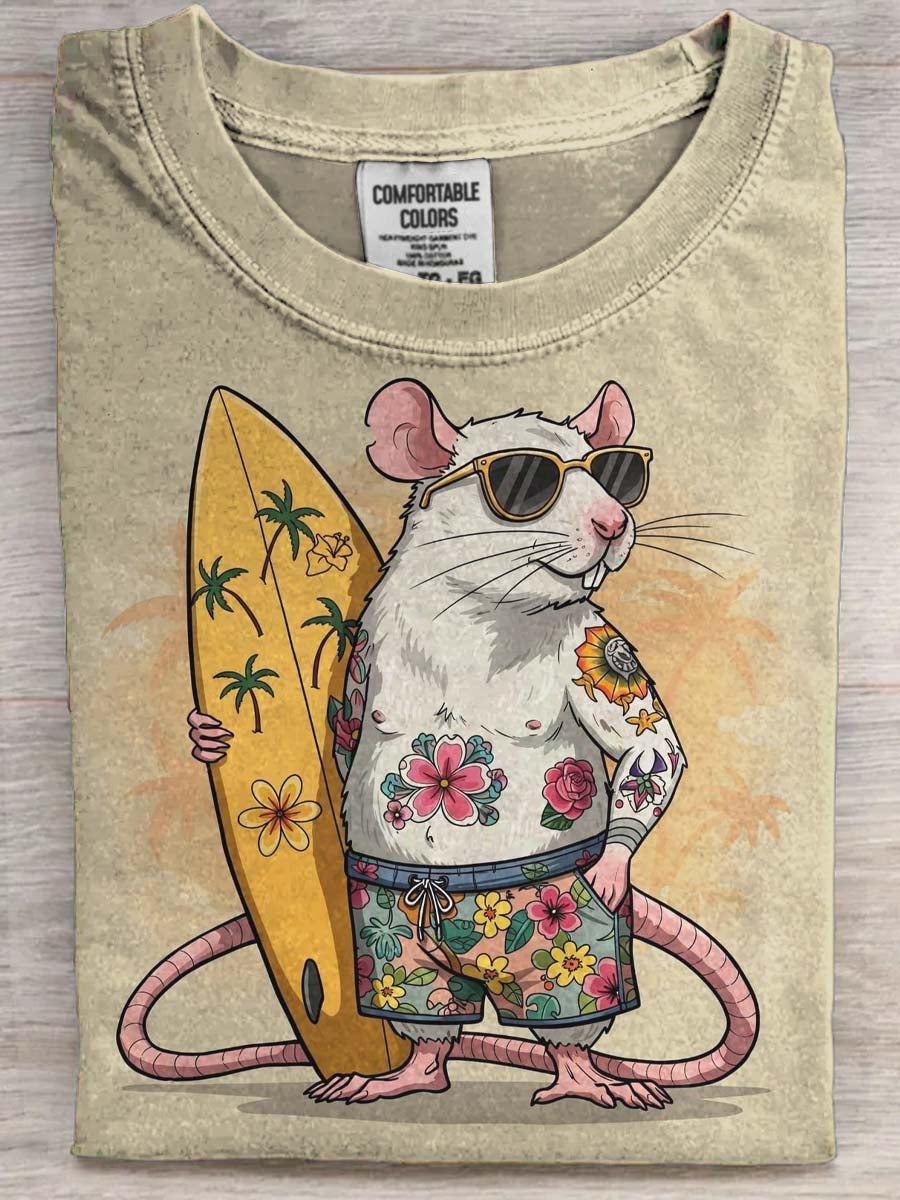 Surfing Mouse Print Casual Short-Sleeve T-Shirt