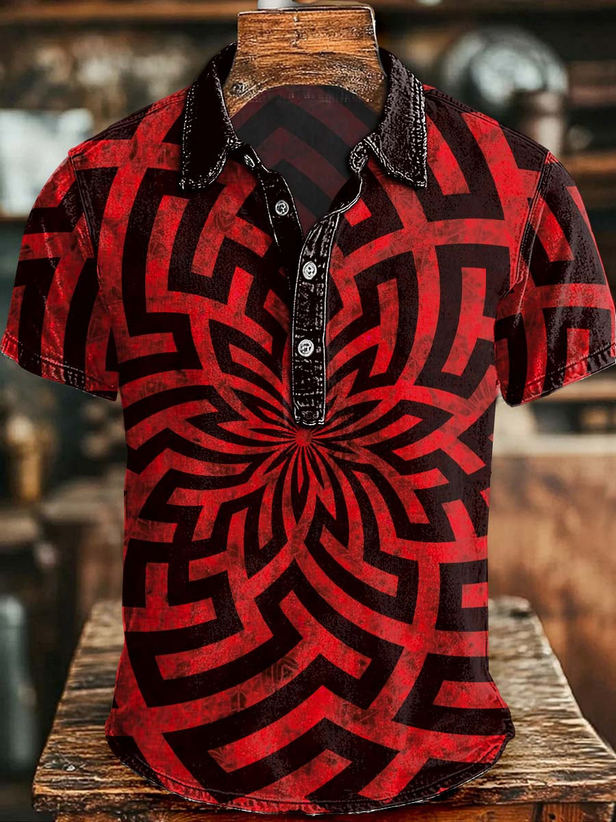 Psychedelic Spiral Print Casual Short-Sleeve Polo Shirt
