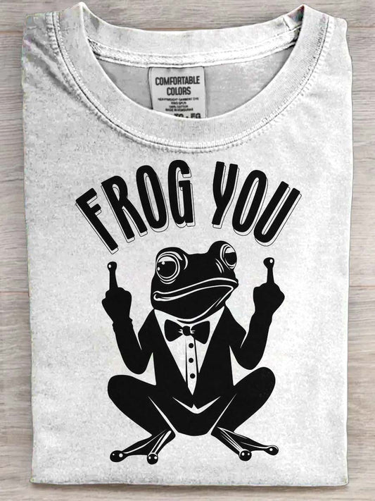 “FROG YOU” Frog Print Casual Short-Sleeve T-Shirt