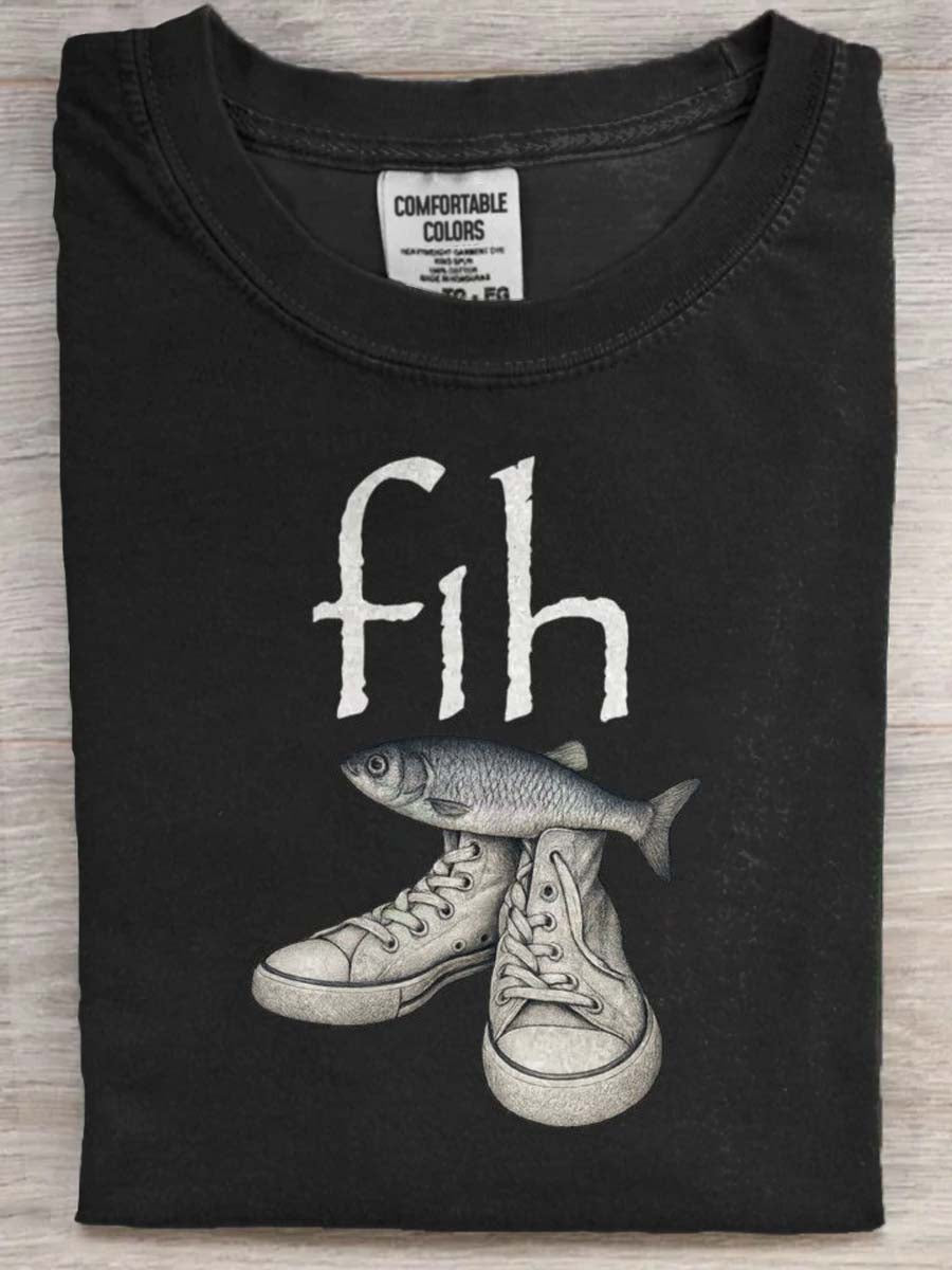 Abstract Fish Print Casual Short-Sleeve T-Shirt