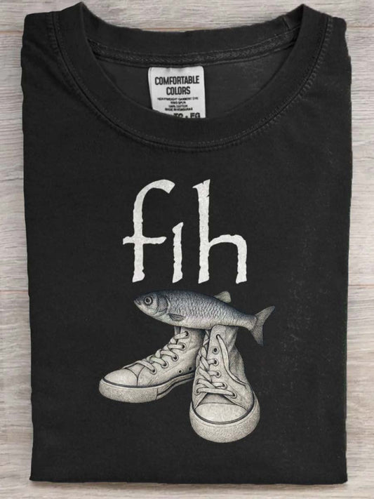 Abstract Fish Print Casual Short-Sleeve T-Shirt