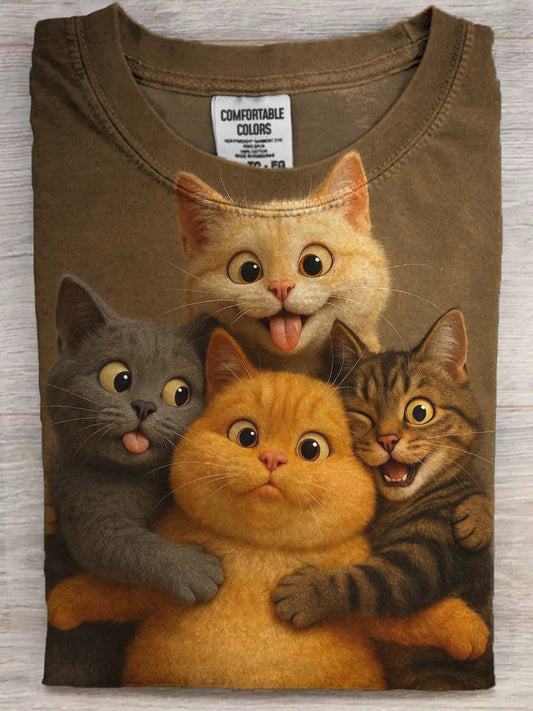 Cat-Printed Casual Short-Sleeve T-Shirt