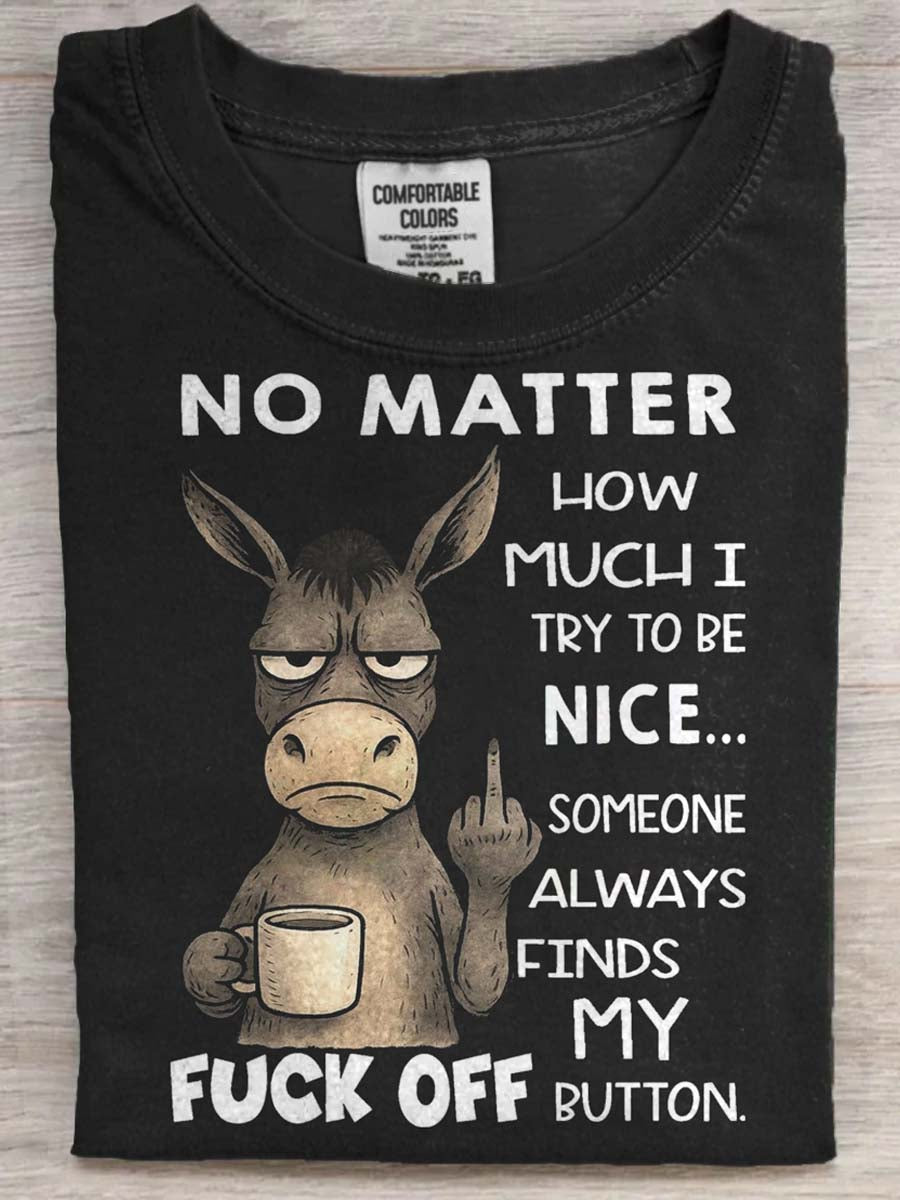 Grumpy Donkey Print Casual Short-Sleeve T-Shirt