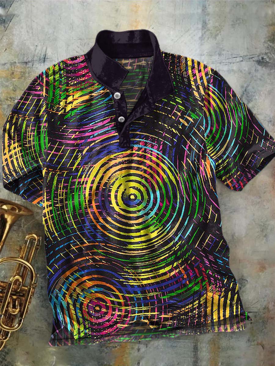 Psychedelic Spiral Print Casual Short-Sleeve Polo Shirt
