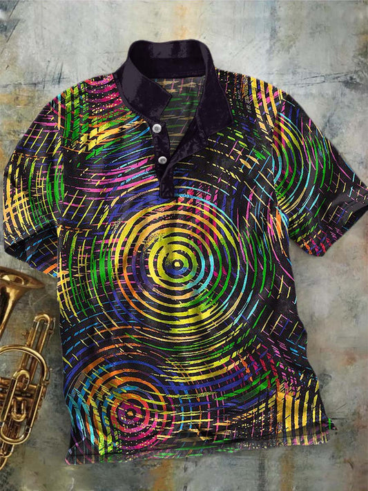 Psychedelic Spiral Print Casual Short-Sleeve Polo Shirt