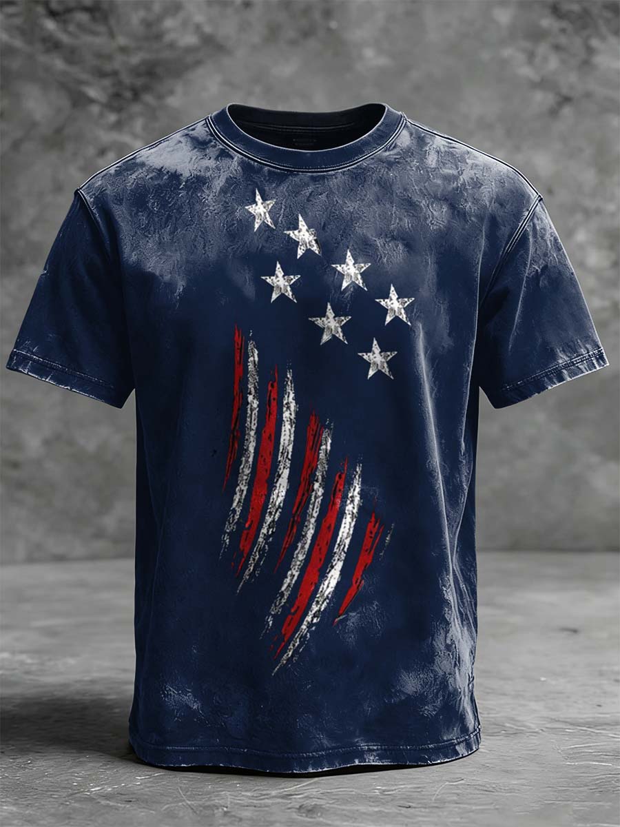 Brush Flag Print Casual Short-Sleeve T-Shirt