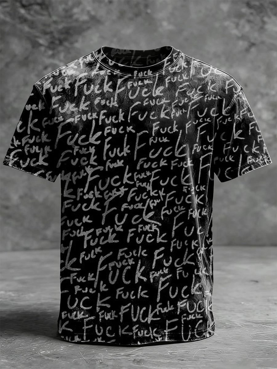 Profanity Print Casual Short-Sleeve T-Shirt