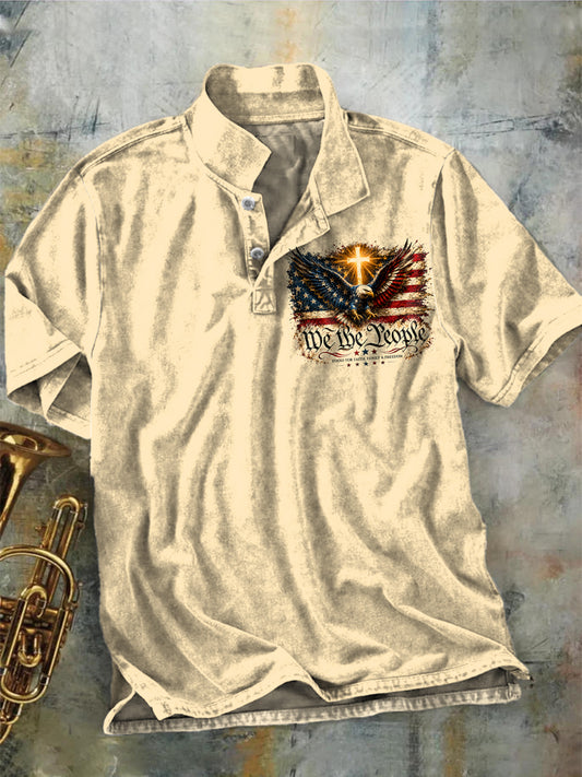 “We The People” Eagle Logo Print Casual Short-Sleeve Polo Shirt