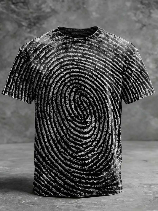 Fingerprint Vortex Print Casual Short-Sleeve T-Shirt