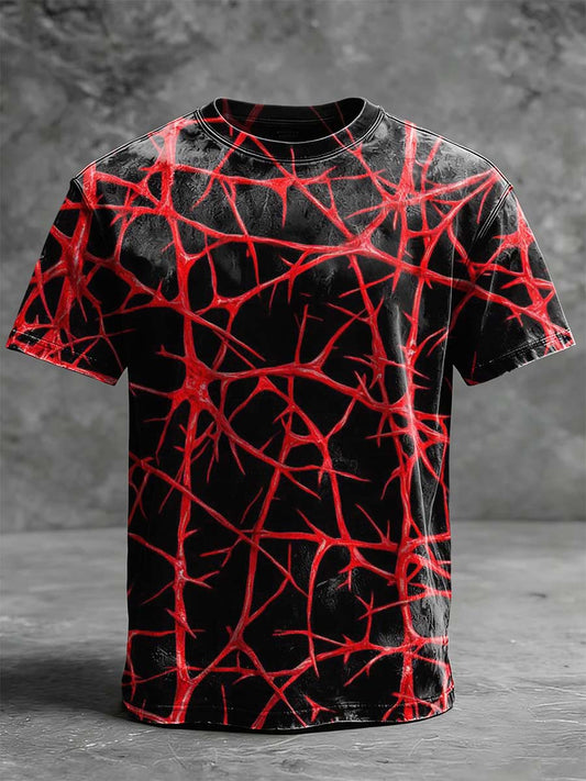 Red Thorn Print Casual Short-Sleeve T-Shirt