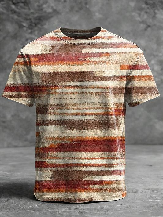 Retro Striped Print Casual Short-Sleeve T-Shirt