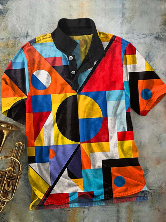 Colorful Geometric Print Casual Short-Sleeve Polo Shirt