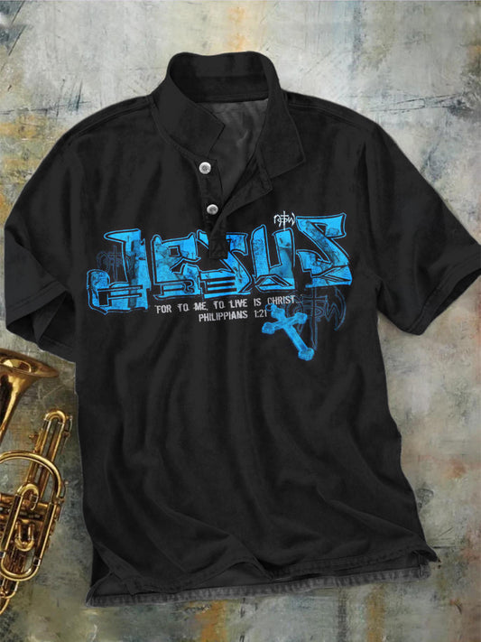 Streetwear Jesus Print Casual Short-Sleeve Polo Shirt