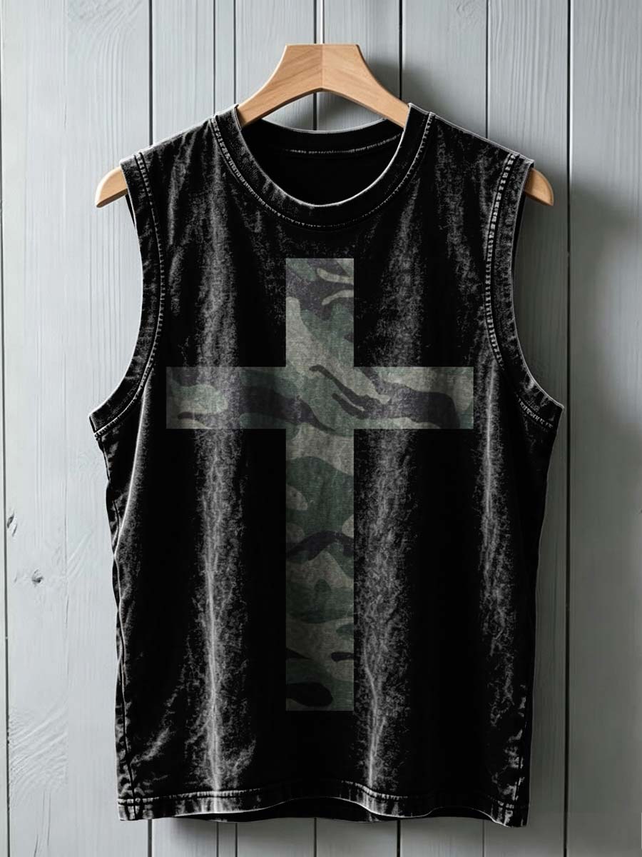 Camouflage Cross Print Casual Vest Top