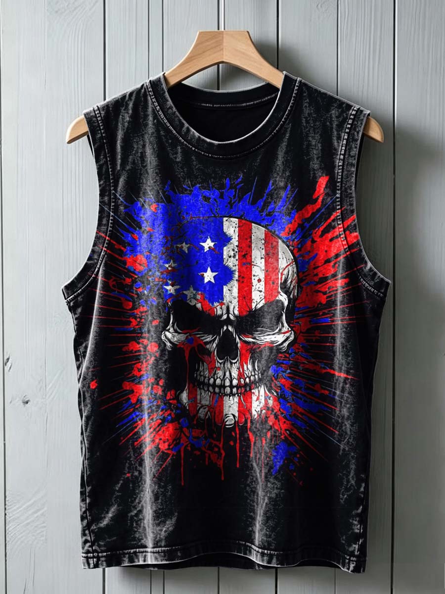 American Flag Skull Print Casual Vest Top