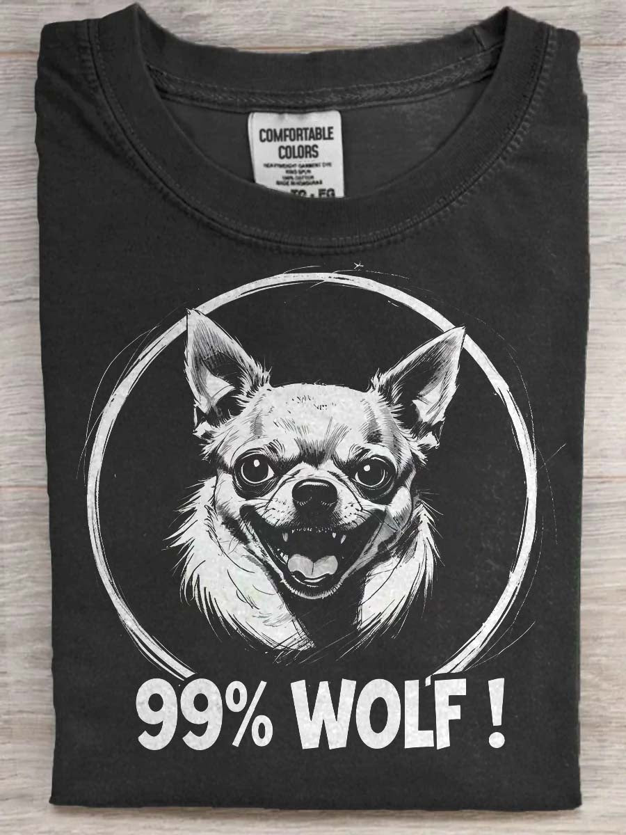“99% Wolf” Chihuahua Print Casual Short-Sleeve T-Shirt