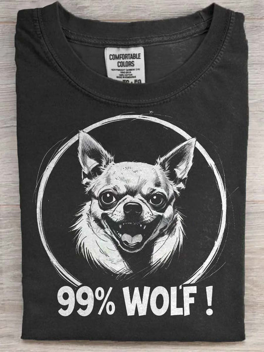 “99% Wolf” Chihuahua Print Casual Short-Sleeve T-Shirt