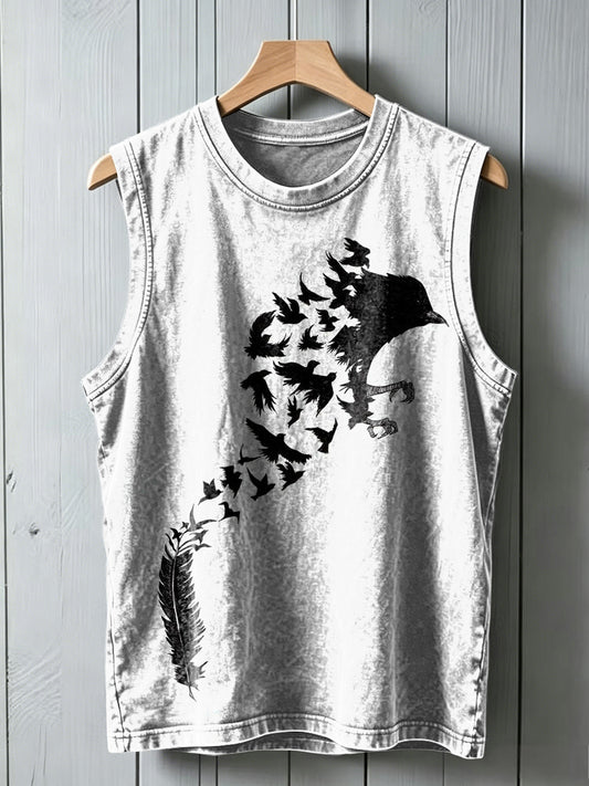 Bird Feather Silhouette Print Casual Vest Top