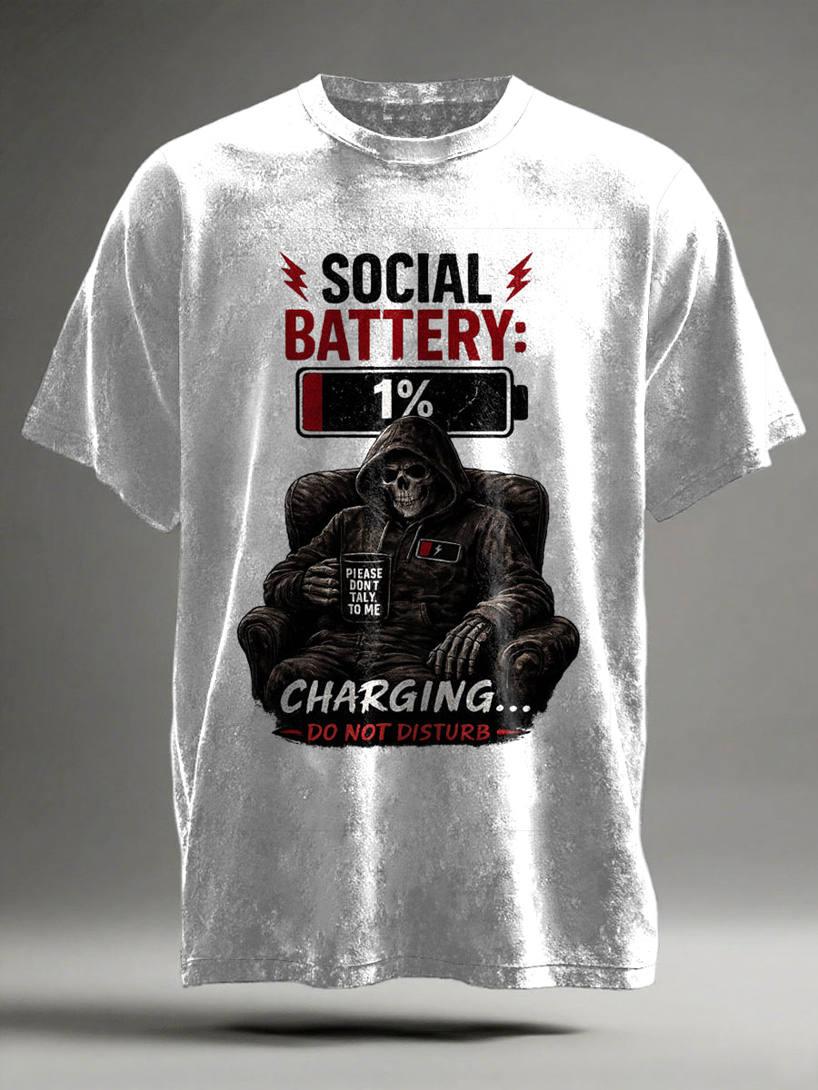 Social Anxiety Skull Print Casual Short-Sleeve T-Shirt