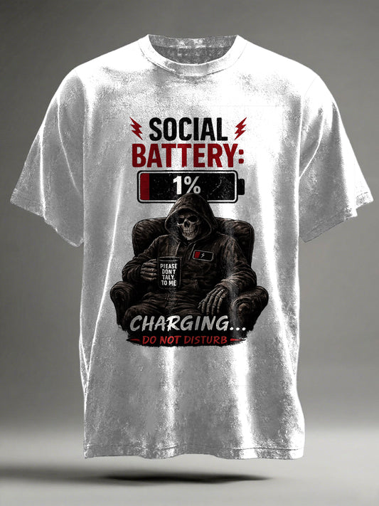 Social Anxiety Skull Print Casual Short-Sleeve T-Shirt