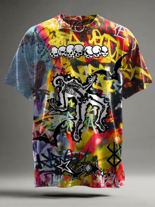 Graffiti Skull Print Casual Short-Sleeve T-Shirt