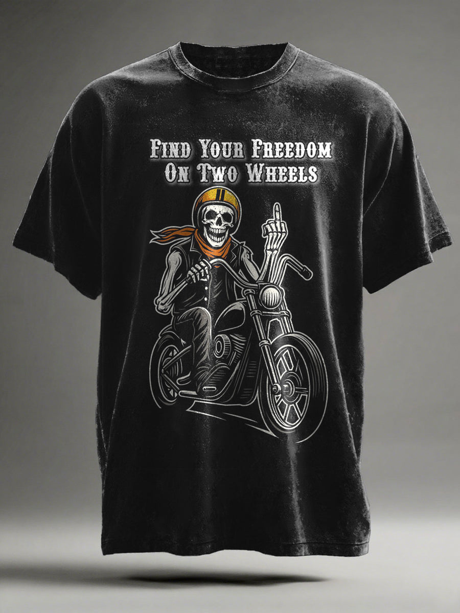 Skull Motorcycle Print Casual Short-Sleeve T-Shirt