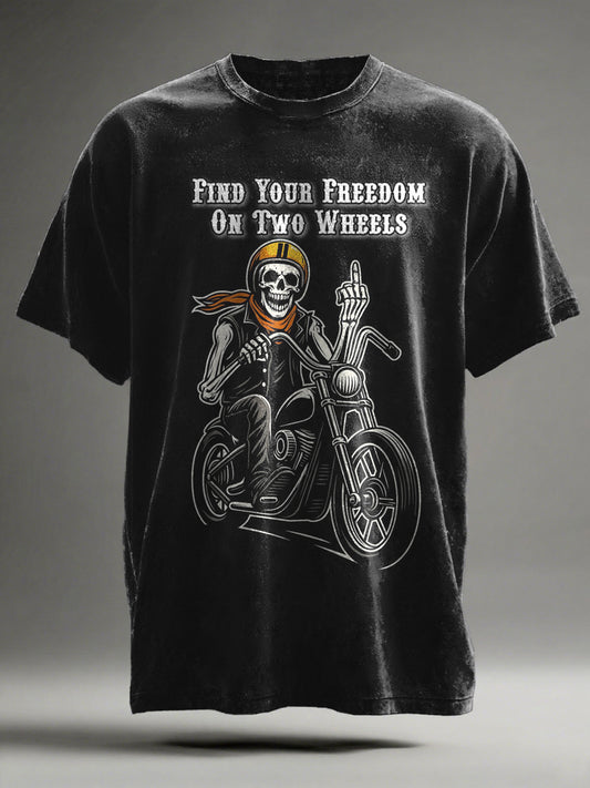 Skull Motorcycle Print Casual Short-Sleeve T-Shirt