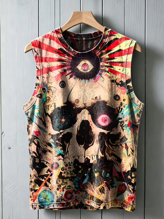 Mechanical Skull Print Casual Vest Top