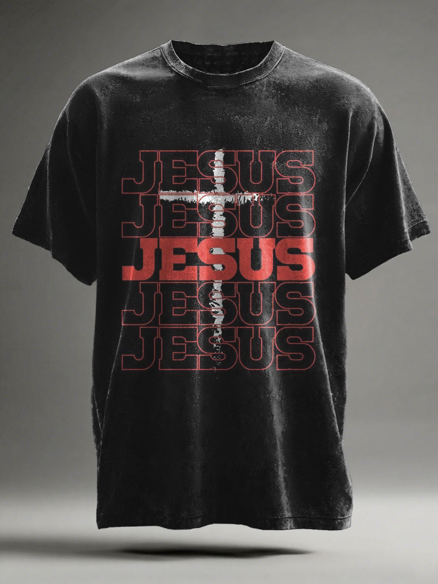 Jesus Cross Print Casual Short-Sleeve T-Shirt