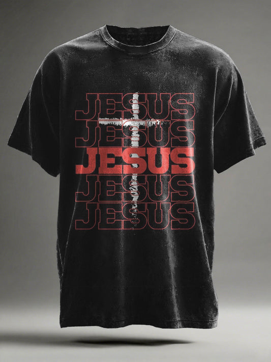 Jesus Cross Print Casual Short-Sleeve T-Shirt