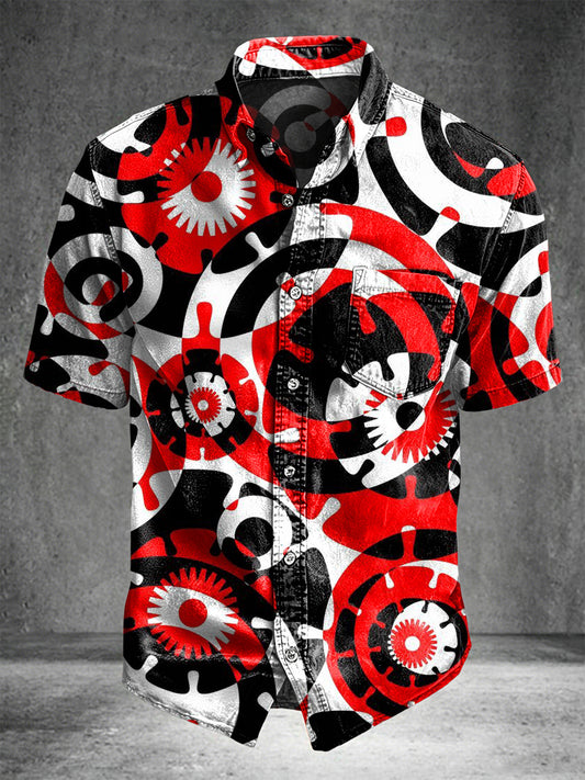 Abstract Color-Blocking Geometric Print Casual Short-Sleeve Shirt