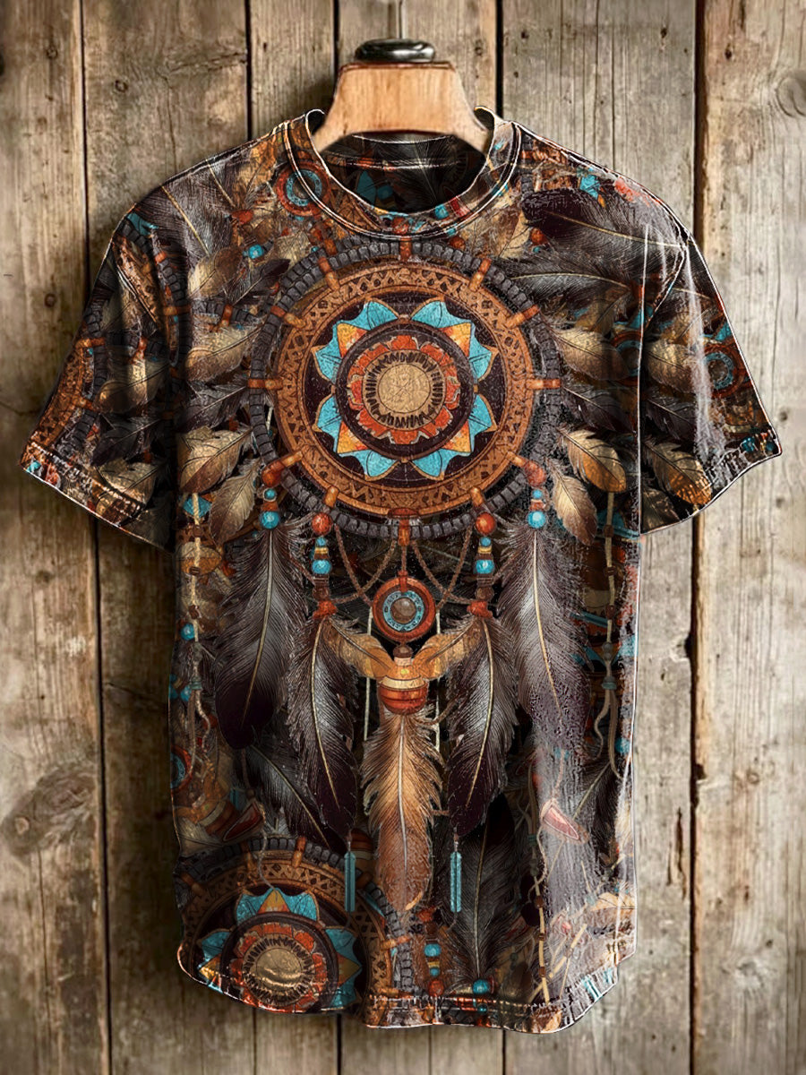Vintage Indian Dreamcatcher Print Casual Short-Sleeve T-Shirt