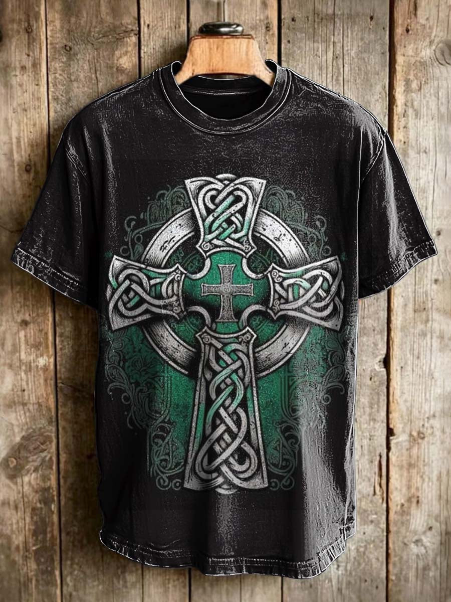Celtic Cross Print Casual Short-Sleeve T-Shirt