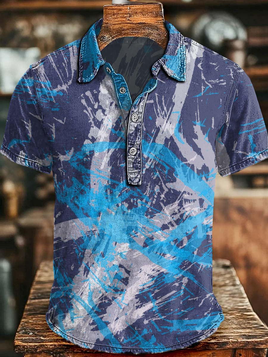 Abstract Graffiti Print Casual Short-Sleeve Polo Shirt