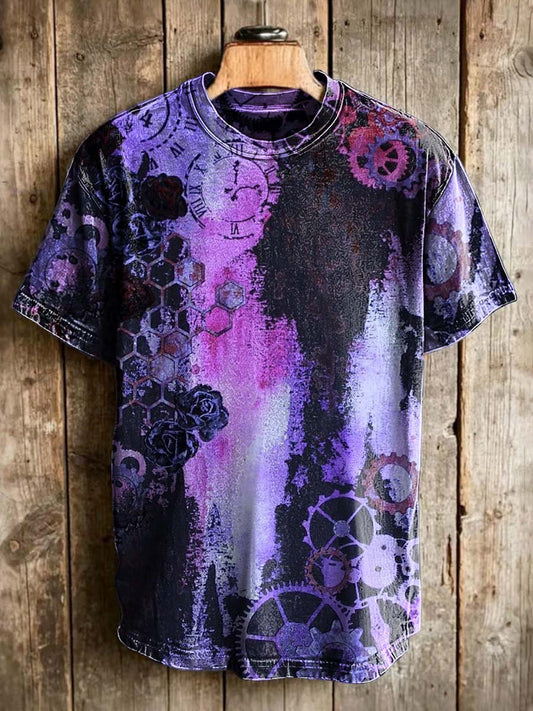 Steampunk Rose Print Casual Short-Sleeve T-Shirt