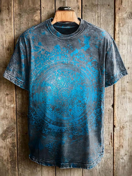 Retro Mandala Print Casual Short-Sleeve T-Shirt