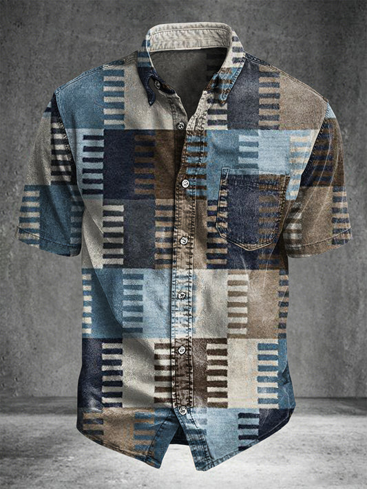 Western Retro Geometric Print Casual Short-Sleeve Shirt