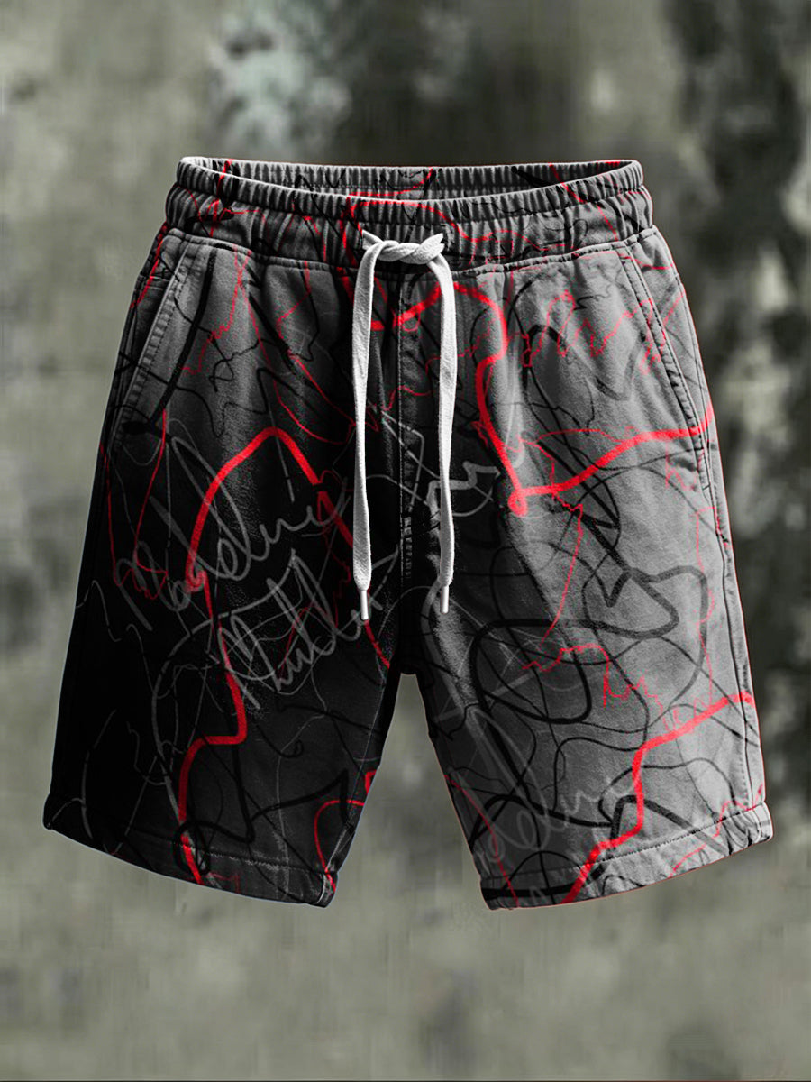 Gradient Graffiti Line Print Casual Shorts