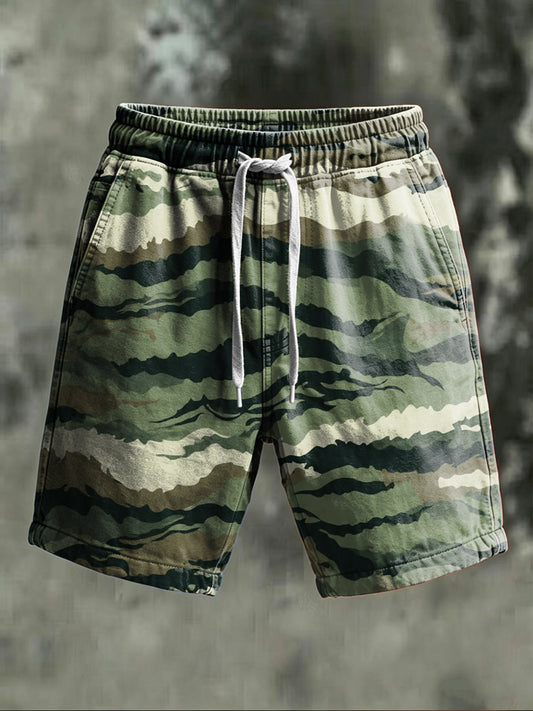 Tiger Stripe Camouflage Print Casual Shorts