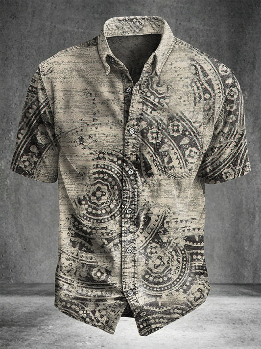 Distressed Paisley Print Casual Short-Sleeve Shirt