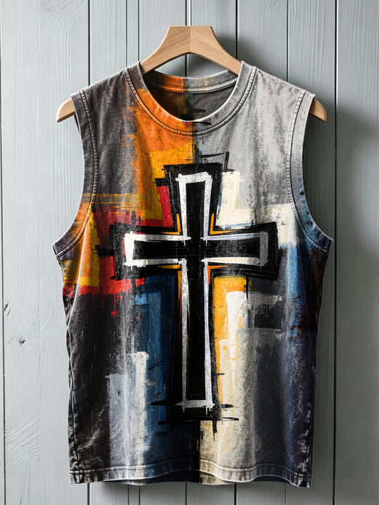 Abstract Cross Print Casual Vest Top