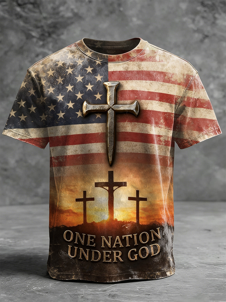 Faith Flag Cross Print Casual Short-Sleeve T-Shirt